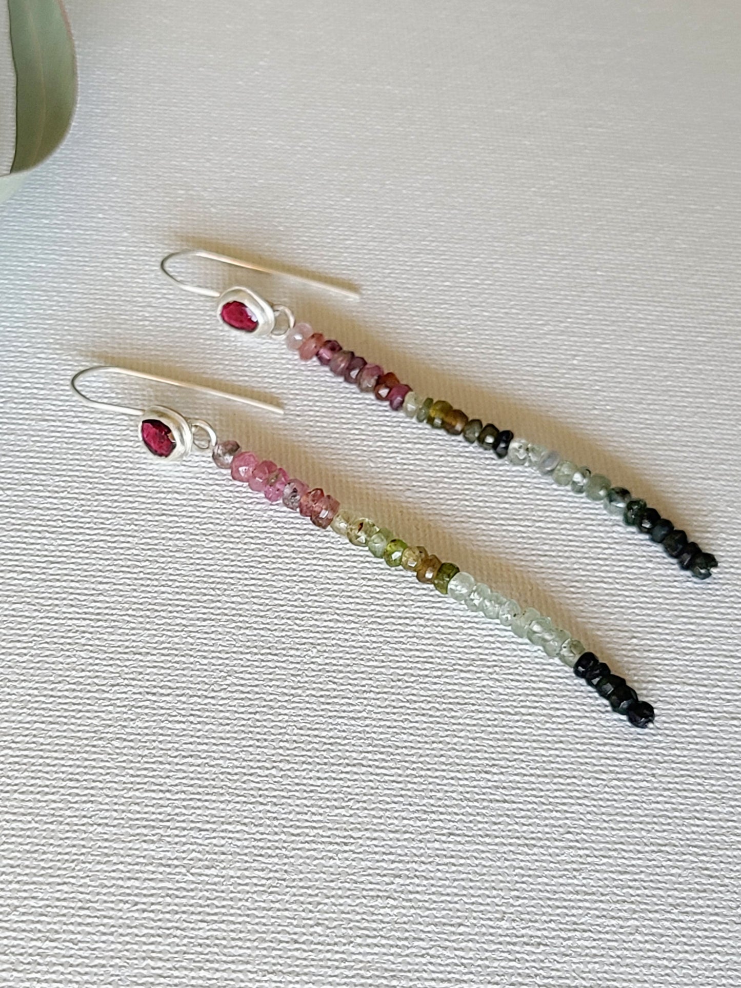 Pink tourmaline ombre gemstone earrings