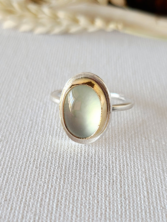 Oval prehnite ring-size 8.25 US – Flying Crow Metalworks