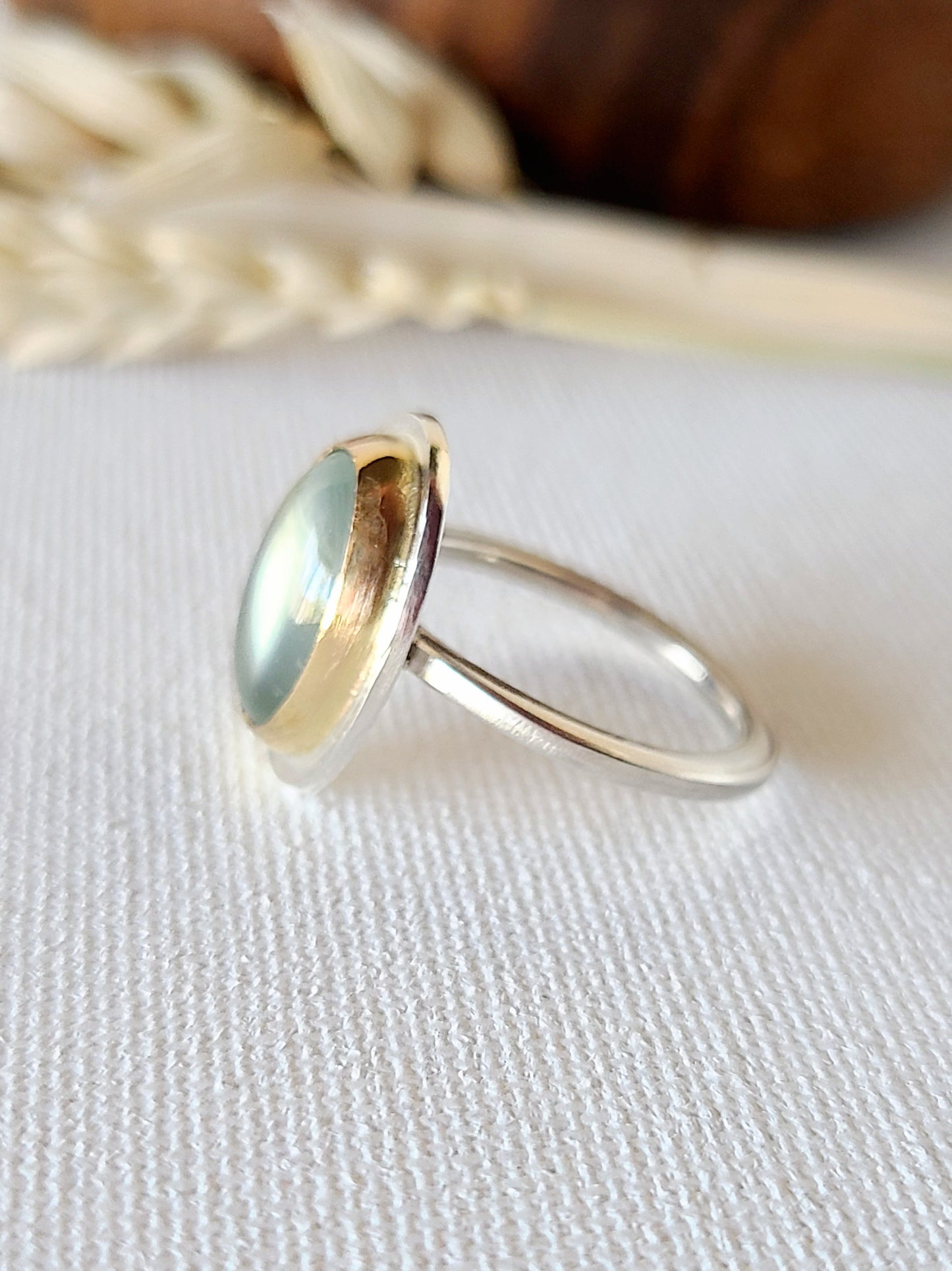 Oval prehnite ring-size 8.25 US