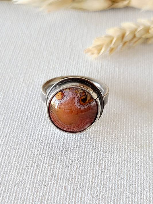 Agate and Sterling silver ring-round red laguna lace agate 9.25 US