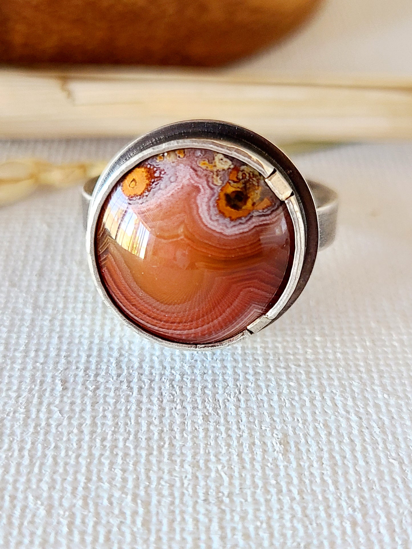 Agate and Sterling silver ring-round red laguna lace agate 9.25 US